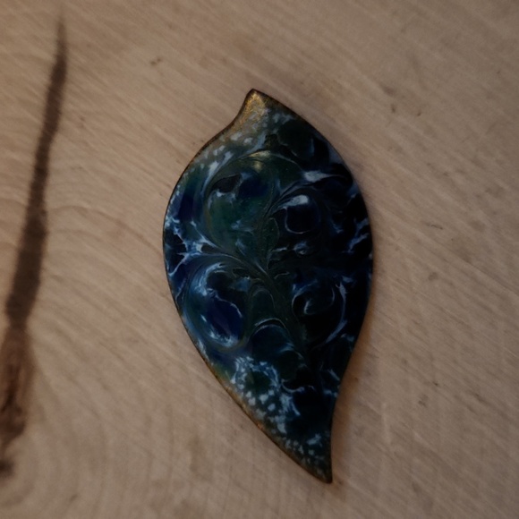 Signed Inga Blue Enamel on Copper Pin - Picture 2 of 5